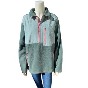 Women's Green and Pink Quarter Zip Fleece Jacket Size Large